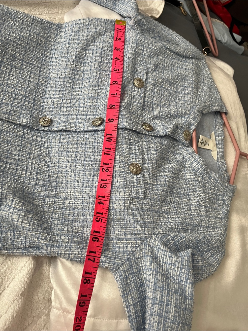 H&M Light Blue Tweed Buttoned Boxy Jacket - Picture 9 of 12